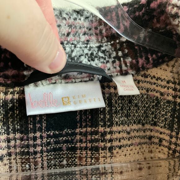 Belle Kim Gravel Mad for Plaid Fringe Belted Boucle Tweed Shacket - Size Medium - Picture 5 of 9